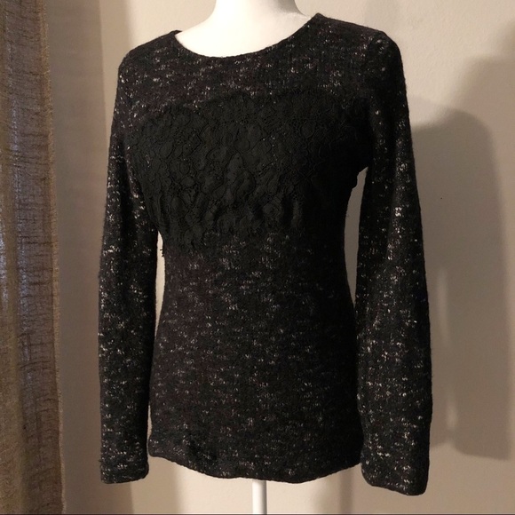 Zara black white fuzzy lace trimmed sweater - Picture 2 of 15